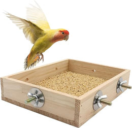 Bird Feeding Cups, Wooden Parrot Perch Stand, Parakeets Food Dish, Cockatiels Feeding Bowl, Cage Accessory for Small Animals Rats Mouse Budgies Love Birds Pigeon Chinchilla