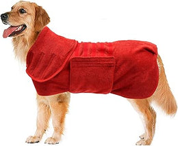 Geyecete Dog Drying Coats - Absorbent Robe Towel - Microfibre Fast Drying - Super Absorbent - Red - M