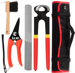 Keadic 5Ps farrier hoof trimming Tool kit with Roll Pack Contains 4 in 1 Horseshoe File Raps, 8