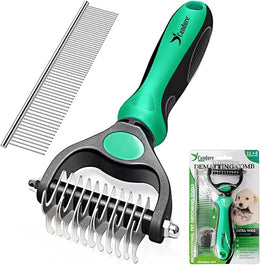 Candure Dematting Comb for Dog and Cat, Pet Grooming Rake and Brushes for Small & Medium Dogs 11+6 Double Sided Blade Deshedding Tool Removes Knots, Undercoat, Mats and Tangled Hair (Green)