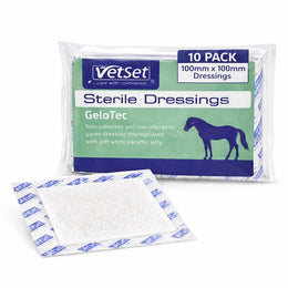 GeloTec | Paraffin Gauze Dressing for Horses, Dogs, Cats & Animals | Sterile Non Adherent Contact Layer for Burns & Wounds | 100mm x 100mm (10 Pack)