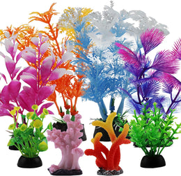 QUOZUO Pack of 8 Aquarium Accessories Fish Decoration, Artificial Plants with Resin Coral, Colourful Decoration Artificial Plants