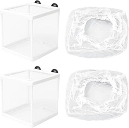 4-Piece Set with Two Spare Nets, Baby Fish Separator for Tank, Aquarium Breeder Box with Suction Cups, Isolation Unit for Aggressive Fish and Newborn Fry Protection