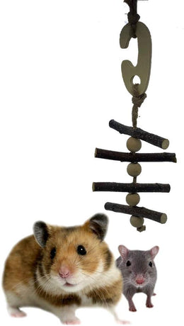 Mini Mates Pet Small Animal Accessories Wooden Hanging Chew Charm Toy Mouse Hamster Rat Gerbil Chinchilla Reptile Chew Toys