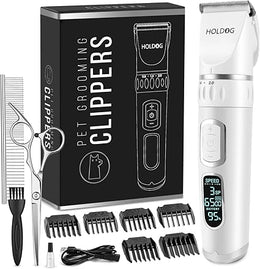 Dog Clippers Low Noise, Professional Hair Clipper Set with 4 Comb + Pro Accessories Rechargeable Shaving Tool