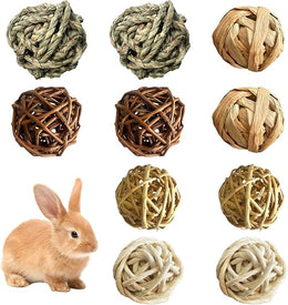 10 Pcs Rabbit Chew Toys, Natural Grass Rabbit Enrichment Balls Small Gerbil Toys for Bunny Chinchillas Gerbils Guinea Pigs Hamsters
