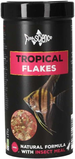 FishScience Tropical Flakes 100g (500ml) | High Protein 47% Complete Diet with Spirulina, Chlorella, Garlic & Omega-3 – Colour Enhancing, Immune Supporting, Clean-Water Formula