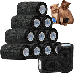 ANAMPION 12 Rolls Self-Adhesive Football Sock Tape 7.5cm x 4.5m Self Adherent Cohesive Bandages Wrap First Aid Athletic Sports Tape for Wrist Ankle Pet & Vet Wrap for Dogs, Horse(Black)