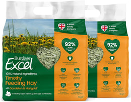 Burgess Excel Dandelion & Marigold Timothy Feeding Hay, 2kg – Dandelion & Marigold Feeding Hay for Rabbits, Guinea Pigs & Chinchillas - Dust Extracted (Pack of 2)