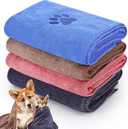 4 Pack Quick Drying Dog Towel, Dog Towels for Drying Dogs, 35 x 75 cm Super Absorbent Microfiber Dog Towels, Soft Pet Bath Towel for Puppies, Cats and Other Pets Bath, Rain, Travel