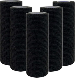 5 Rolls Self Adhesive Bandage 6 inch Extra-Wide Self Adherent Cohesive Bandages 15cm x 4.5m Elastic Breathable Self Adhesive Bandage for Sports and Stretch Athletic,Pet Vet Wrap for Horse, Black