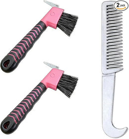2 Pcs Durable Horse Grooming Kit with Sturdy Hoof Pick & Gentle Horse Brushes. Essential Hoof Picks for Horses & Durable Horse Grooming Brushes for Complete Care