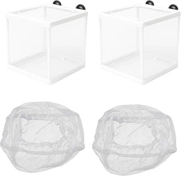 4-Piece Set with Two Spare Nets, Baby Fish Separator for Tank, Aquarium Breeder Box with Suction Cups, Isolation Unit for Aggressive Fish and Newborn Fry Protection