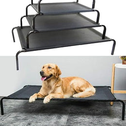 Metal Frame Dog Cot Elevated Pet Bed, Raised Dog Bed with Breathable Mesh & No-Slip Rubber Feet, Lightweight & Portable Raised Outdoor Pet Bed for Indoor Camping Beach Travel Use, 106x62x15CM