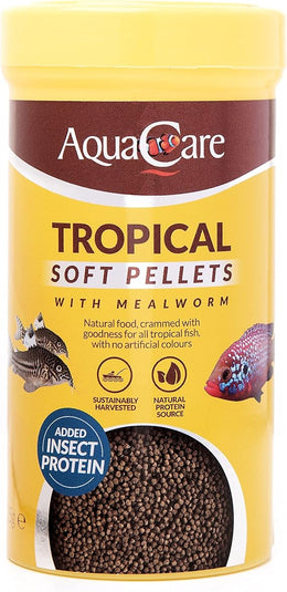 AquaCare Tropical Fish Food Pellets Complete and Varied Food for All Tropical Fish with Mealworm (125g)