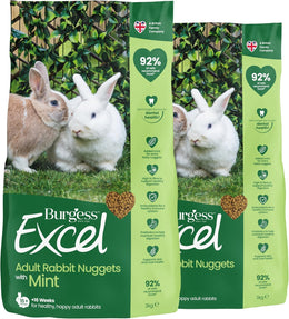 Burgess Excel Adult Rabbit Food with Mint, 6kg – Rabbit Nuggets for Adult Rabbits – High Fibre, Mint Pellets (Pack of 2)
