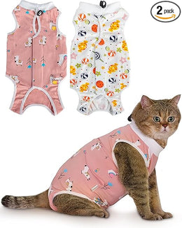 ANWA 2 Pack Cat Recovery Suit - Breathable Cat Onesie for Cats After Surgery Female, Kitten Surgery Recovery Suit Female Abdominal Wound