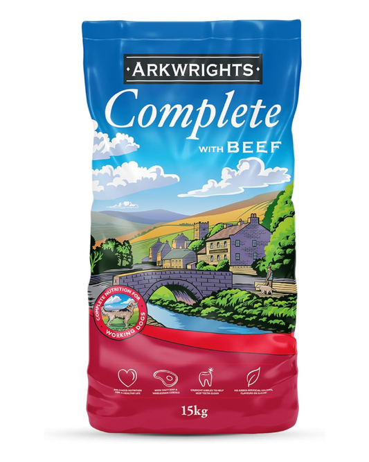 Arkwrights Complete with Beef Dry Dog Food 15kg - Complete Nutrition for Working and Sporting Adult Dogs - Healthy, Nutritious Dry Dog Biscuits