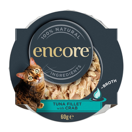 Encore 100% Natural Adult Wet Cat Food Pot, Succulent Tuna with Pacific Crab in Broth 60 g Pot (Pack of 10)