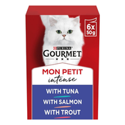 GOURMET Mon Petit Intense Fish Variety Tuna, Salmon, Trout Wet Cat Food 6x50g (Pack of 8)