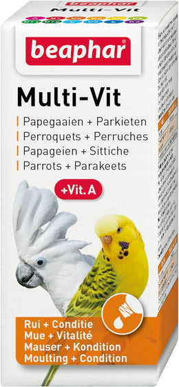Beaphar – Multi-Vit for Parrots & Parakeets – Promotes Rapid, Complete Moult & Prevents Feather Plucking – Contains 12 Vitamins – Easy-to-Use, Mix With Food – Suitable for Parrots & Parakeets – 20ml