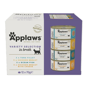 Applaws 100% Natural Adult Wet Cat Food, 12x70g Tins, Multipack Fish and Chicken Mixed Selection in Broth 70g Can