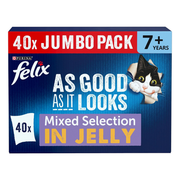 FELIX As Good As it Looks Senior 7+ Wet Cat Food Mixed Selection in Jelly Beef, Salmon, Chicken, Tuna 40 x 85g Pouches