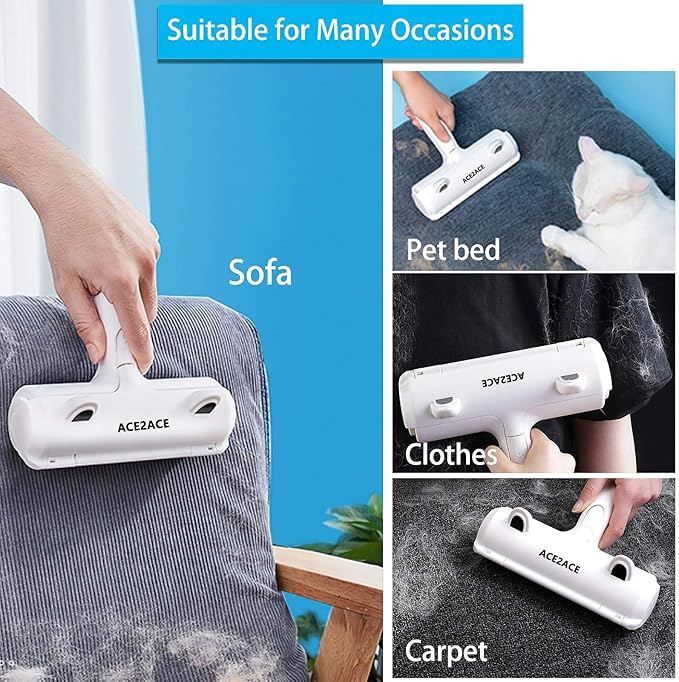 Pet Hair Remover Roller, Reusable Animal Hair Removal Brush for Dogs and Cats, Easy to Clean Fixed Areas Pet Fur from Carpet, Furniture, Rugs, Stairs, Bedding and Sofa. ACE2ACE