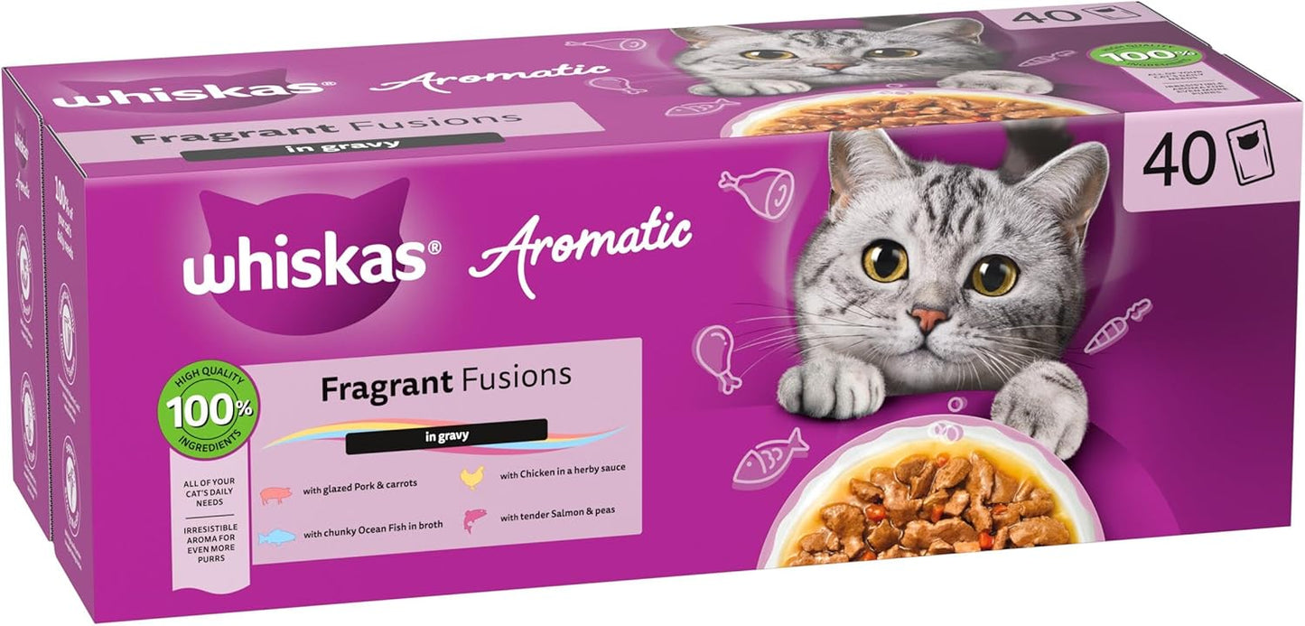 WHISKAS AROMATIC Adult Wet Cat Food in Gravy 40x85g Fragrant Fusions