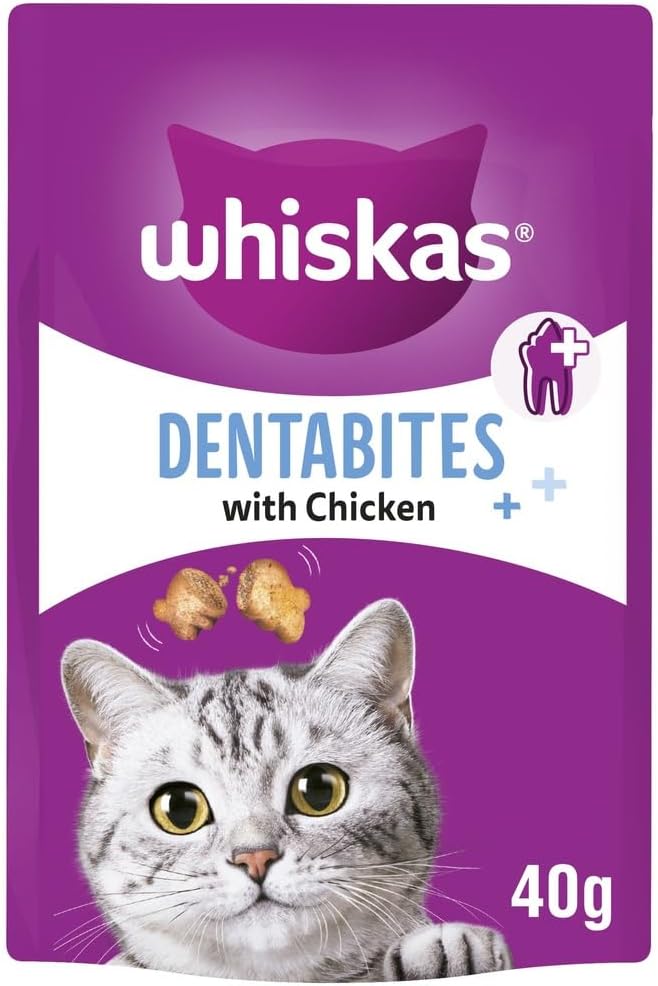 Whiskas Dentabites Cat Treats with Tasty Chicken - Oral Health Support for Cats 40 g (Pack of 6)