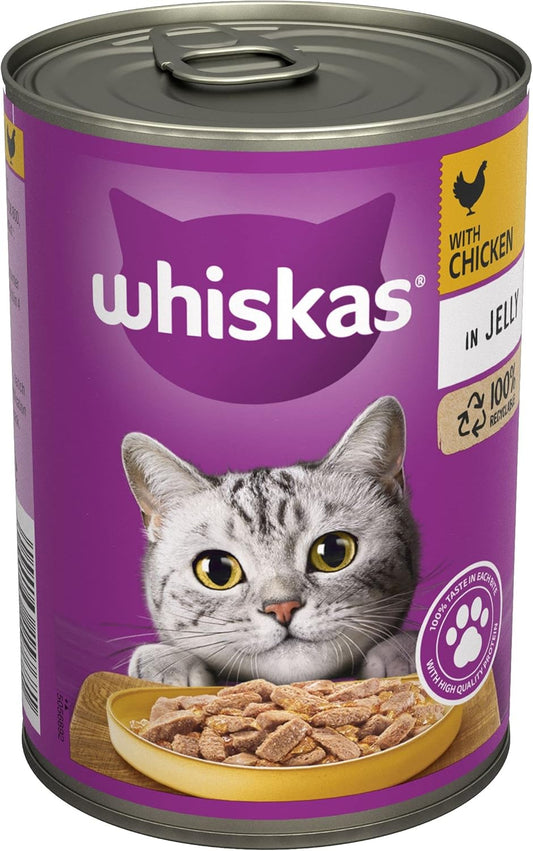 Whiskas 1+ Chicken in Jelly Pack of 12 x 400 g Cans, Adult Cat Wet Food