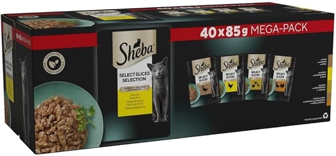 Sheba Select Slices Cat Wet Food - Poultry Selection in Gravy - 40x85g (Pack of 1)