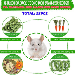 28PCS Rabbit Toys Guinea Pig Toys，Timothy Hay Chew Sticks for Teeth，Rabbit Treats Boredom Breaker Accessories for Chinchillas, Guinea Pigs, Hamsters, Rats，Bunny Teeth Care (Green)
