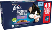 FELIX As Good As it Looks Senior 7+ Wet Cat Food Mixed Selection in Jelly Beef, Salmon, Chicken, Tuna 40 x 85g Pouches