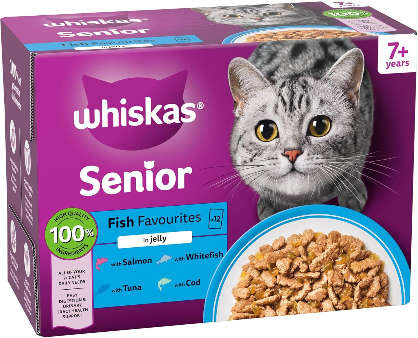 whiskas 7+ Cat Pouches Fish Favourites in Jelly 12x85g