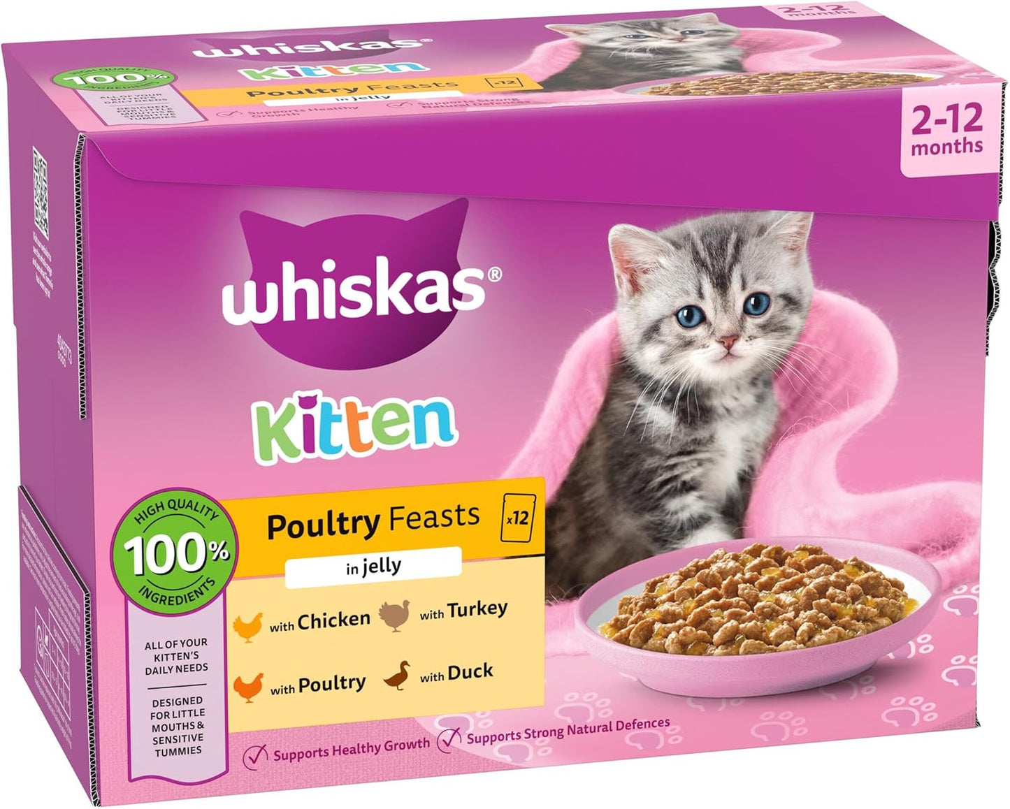 Whiskas Junior Poultry Selection in Jelly 48 x 85 g Pouches, Kitten Cat Food, Pack of 4 (12 x 85 g)