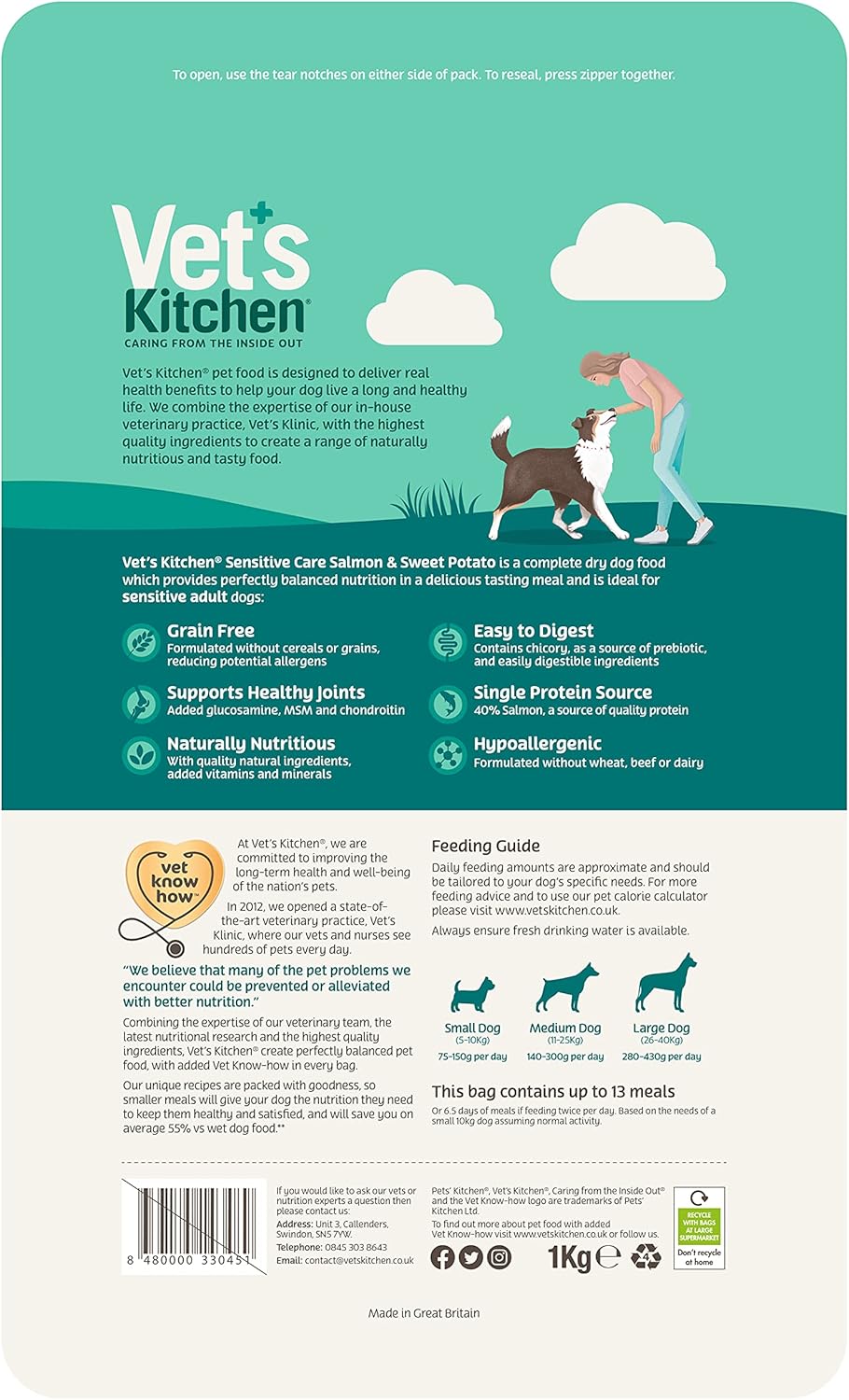 Vet's Kitchen Sensitive Care Hypoallergenic Complete Dry Adult Dog Food, Pork & Potato - Grain Free with Added Health Benefits for Sensitive Dogs (2.2kg)