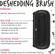 Bugalugs Deshedding Brush for Dogs, Cats, Horses - Pet Grooming Tool that is Gentle & Effective With Wide Shallow Comb, Smooth Groomer for Dog, Cat and Horse (Black)
