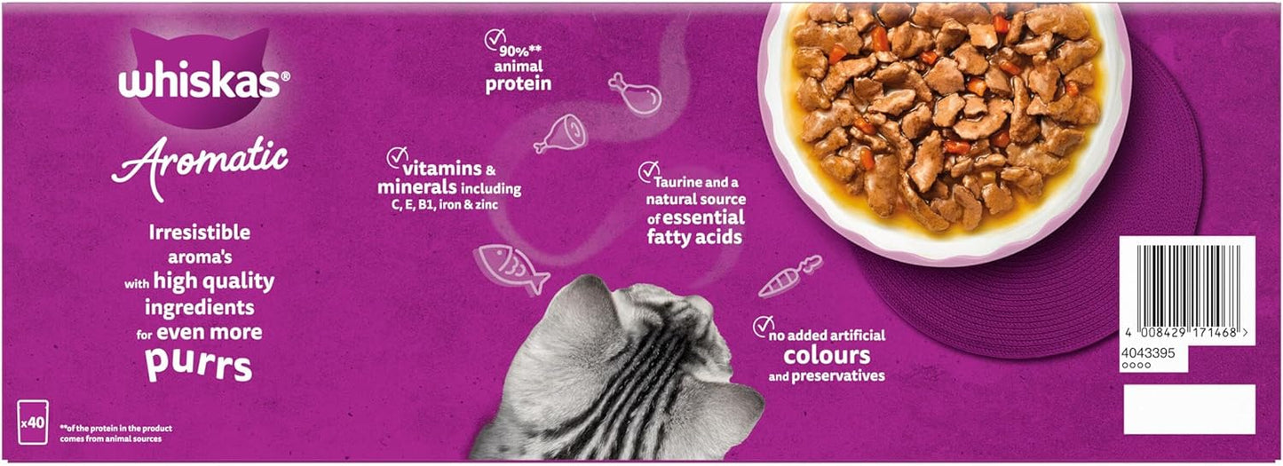 WHISKAS AROMATIC Adult Wet Cat Food in Gravy 40x85g Fragrant Fusions