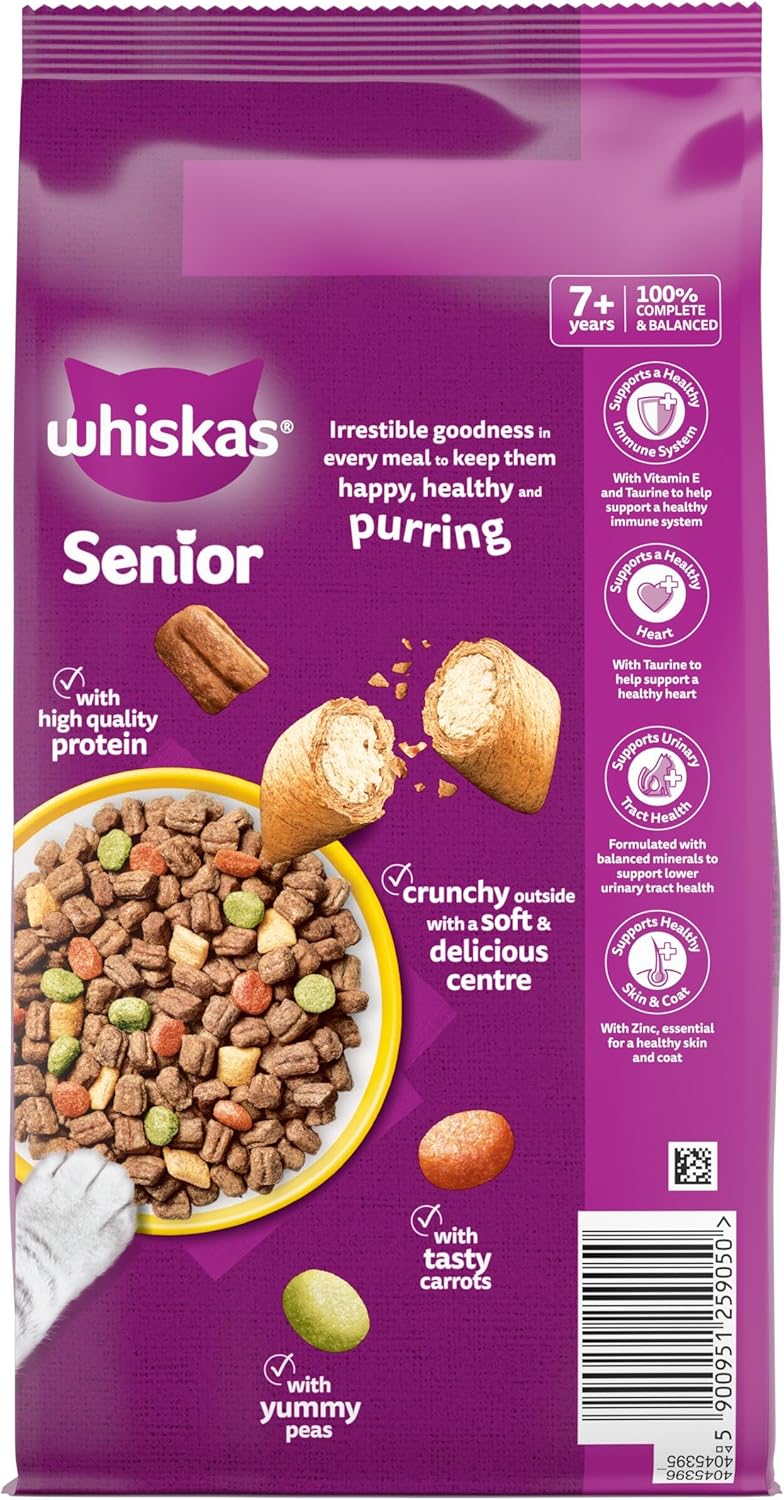 WHISKAS Senior Dry Cat Food 1.9kg with Chicken (Pack of 4)