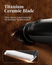 Cordless Horse Clippers for Thick & Matted Coats, 7.4V Powerful Low-Noise Grooming Clippers with Titanium-Ceramic Blade & Long-Lasting Battery Kit