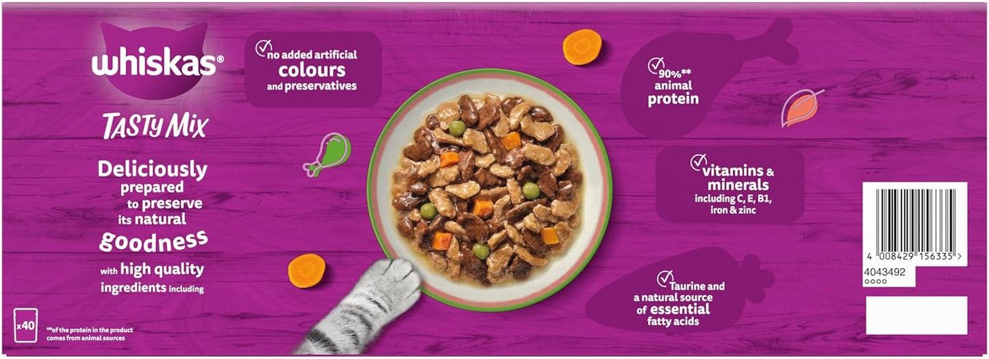 whiskas Tasty Mix 1+Chef´s Choice in Gravy 40x85g Pouches, Adult Cat Food