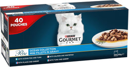 GOURMET Perle Ocean Collection Adult Wet Cat Food Mini Fillets in Gravy Tuna, Shrimp, Plaice, Salmon, White fish, Ocean Fish 40 x 85g Pouches