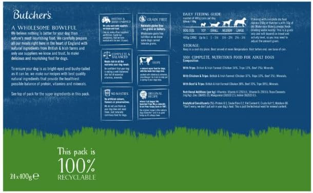 Butcher's Tripe Loaf Recipes Dog Food Tins, 24 x 400g