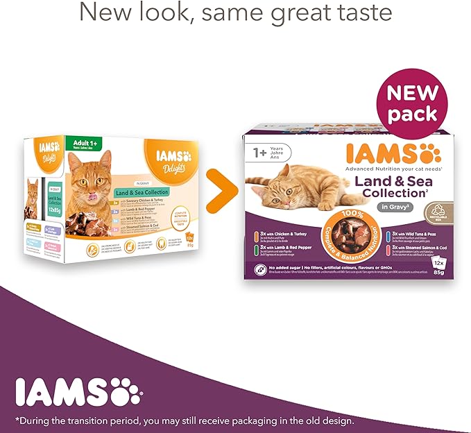 IAMS Adult Wet Cat Food Land & Sea in Gravy 12 x 85g
