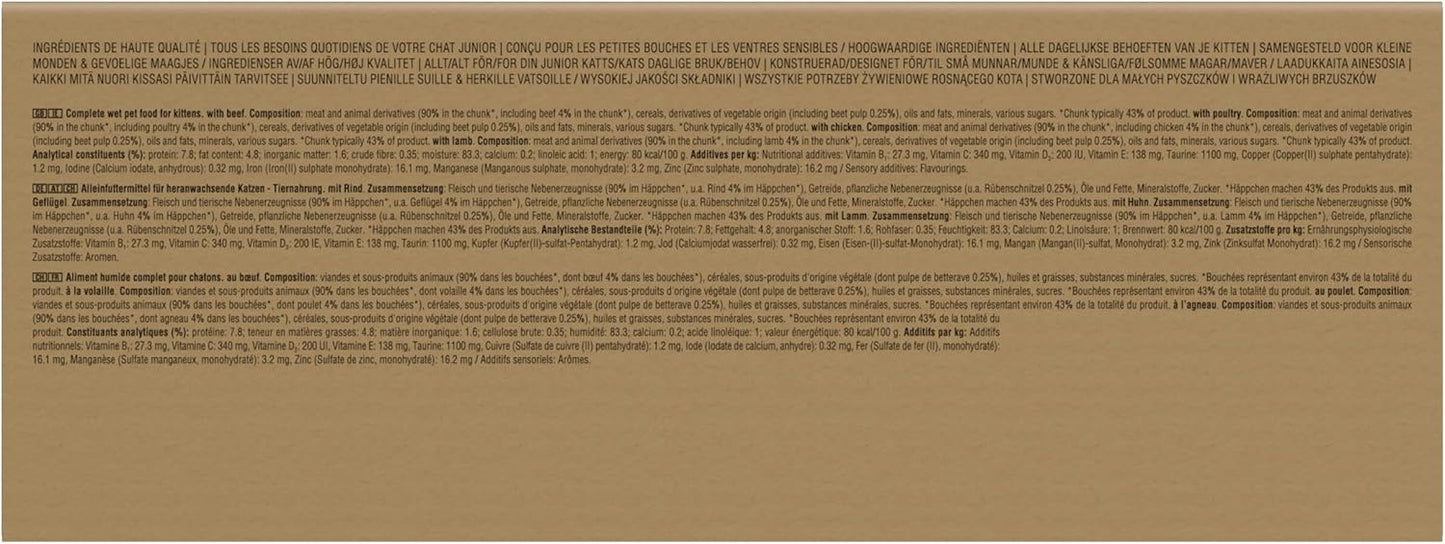 Whiskas Junior Classic Selection in Gravy 84 Pouches, Wet Kitten and Cat Food, Selection of Beef, Lamb, Chicken and Poultry, Megapack (84 x 85 g)