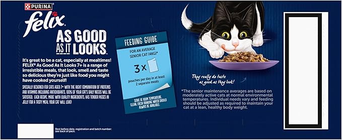 FELIX As Good As it Looks Senior 7+ Wet Cat Food Mixed Selection in Jelly Beef, Salmon, Chicken, Tuna 40 x 85g Pouches