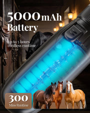 Cordless Horse Clippers for Thick & Matted Coats, 7.4V Powerful Low-Noise Grooming Clippers with Titanium-Ceramic Blade & Long-Lasting Battery Kit