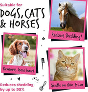 Bugalugs Deshedding Brush for Dogs, Cats, Horses - Pet Grooming Tool that is Gentle & Effective With Wide Shallow Comb, Smooth Groomer for Dog, Cat and Horse (Black)