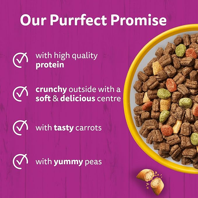 Whiskas 1+ Chicken Pack of 4 x 1.9 kg Bags, Adult Cat Dry Food